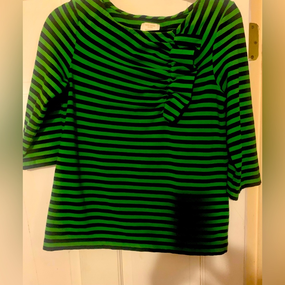 Kate Spade striped 3/4 sleeve top with bow front.M
